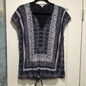 LUCKY BRAND Blue and White Loose Fit Blouse with Bottom Tie